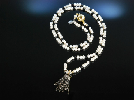 Diamond Tassel! Lange Kette Zucht Perlen Diamant Quaste 2,15 ct Gold 750