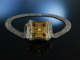 Kropfkette Silber 835 vergoldet 5reihig Granate Perle...