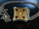 Kropfkette Silber 835 vergoldet 5reihig Granate Perle Tegernsee um 1950