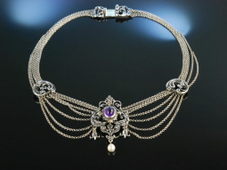 Bartel &amp; Sohn um 1950! Gro&szlig;es Trachten Collier Silber Amethyst Perle