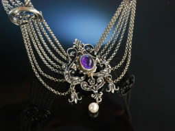 Bartel &amp; Sohn um 1950! Gro&szlig;es Trachten Collier Silber Amethyst Perle