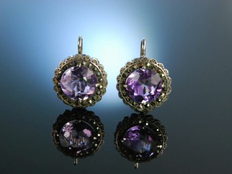 Historisches Violett! Ohrringe Silber Amethyst Markasiten um 1890