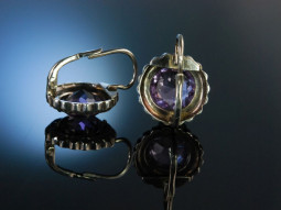 Historisches Violett! Ohrringe Silber Amethyst Markasiten um 1890
