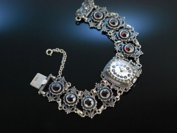 Die Uhr zur Tracht! Damen Armbanduhr Silber 835 Granate...