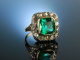 Wien um 1880! Großer Ring Gold 585 Diamant Rosen grünes Glas Paste
