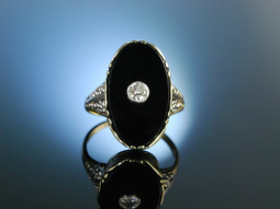 Eleganz um 1920! Ring Gold 585 Onyx Brillant 0,15 ct