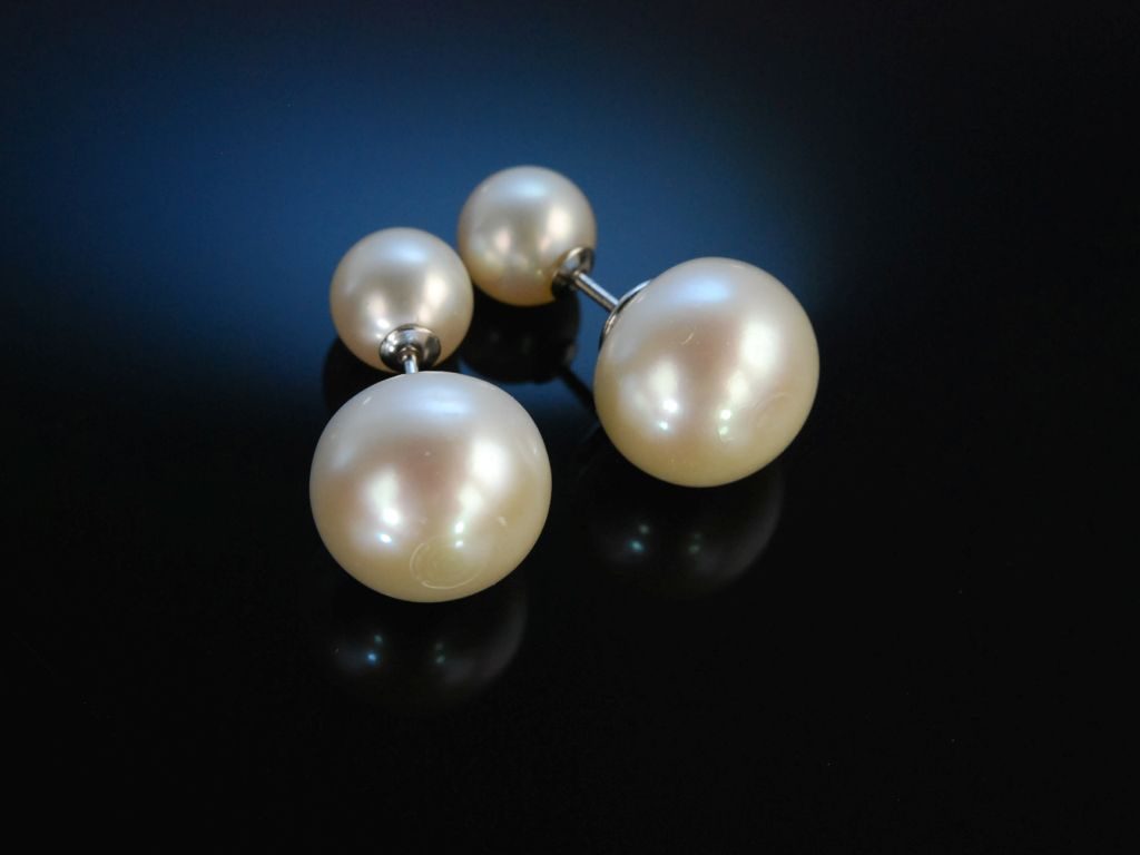 6mm-10mm Weiß echte Zucht Süßwasser Perlenschmuck Ohrringe Ohrstecker 925 Silber 