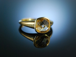 Italian Style! Ring Gold 750 Lemon Citrin Schachbrettschliff