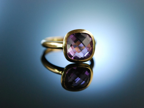 Italian Style! Gro&szlig;er Ring Gold 750 Amethyst Schachbrettschliff