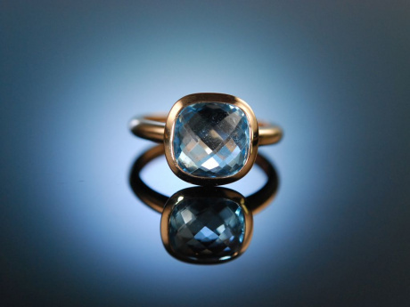 Italian Style! Großer Ring Rosé Gold 750 Blue Topas Schachbrettschliff