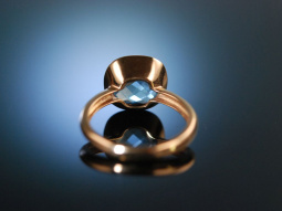 Italian Style! Gro&szlig;er Ring Ros&eacute; Gold 750 Blue Topas Schachbrettschliff