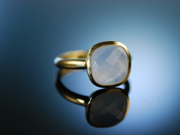 Italian Style! Gro&szlig;er Ring Gold 750 Chalzedon Schachbrettschliff