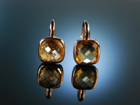 Italian Style! Groe Ohrringe Ros Gold 750 Citrine Schachbrettschliff