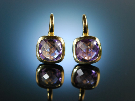 Italian Style! Groe Ohrringe Gold 750 Amethyste Schachbrettschliff