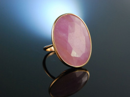 Italian Style! Gro&szlig;er Ring Ros&eacute; Gold 750 Pink Saphir Schachbrettschliff