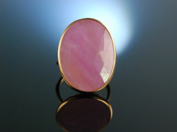 Italian Style! Gro&szlig;er Ring Ros&eacute; Gold 750 Pink Saphir Schachbrettschliff