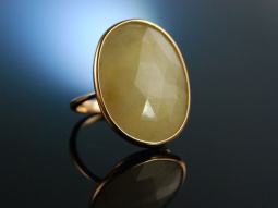 Italian Style! Gro&szlig;er Ring Ros&eacute; Gold 750 Yellow Saphir Schachbrettschliff