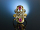 Aparter Cocktail Ring um 1910 Gold 750 Rubine Diamant Rosen