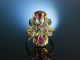 Aparter Cocktail Ring um 1910 Gold 750 Rubine Diamant Rosen