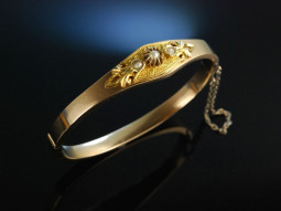 Wien um 1890! Armreif Gold 585 Rankendekor Orient Perlen 