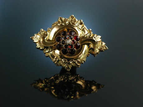 Mnchner Biedermeier! Brosche Granate Golddoubl um 1850 Tracht