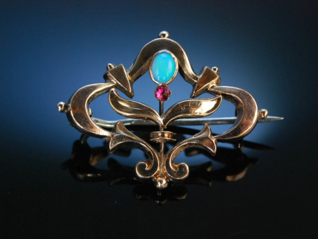 H&uuml;bscher Jugendstil! Brosche M&uuml;nchen um 1890 Opal Golddoubl&eacute;