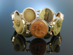 Gr&uuml;&szlig;e aus Pompeji! Historisches Armband mit Lavakameen Silber Frankreich um 1890
