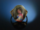 Charming! Antiker Ring Porzellan Miniatur Gold 750 Schweiz um 1850
