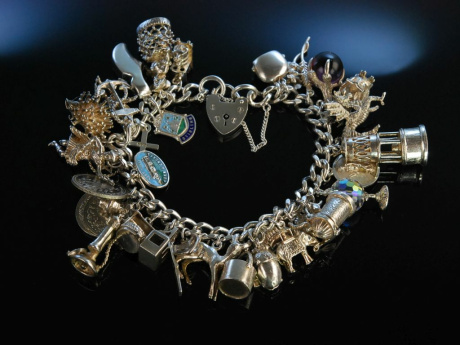 Funny Charms! Bettelarmband Sterling Silber London um 1977 Charmbracelet