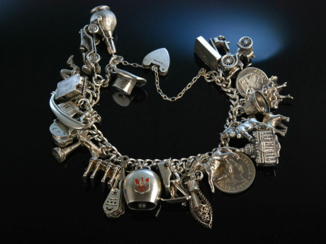 Witty Charms! Bettelarmband Sterling Silber London um 1970 Charmbracelet