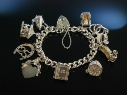 Klassisch! Bettelarmband Sterling Silber Birmingham um 1970 Charm Bracelet 