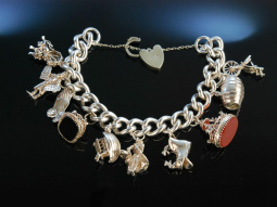 Massiv! Traumhaftes Bettelarmband Sterling Silber London um 1964 Charm Bracelet