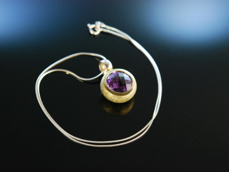 Warmes Violett! Anh&auml;nger mit Kette satiniertes Silber 925 vergoldet Amethyst