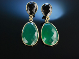 Black and Green! Ohrringe Silber 925 vergoldet Gr&uuml;nquarz Onyx in Schachbrettschliff