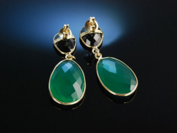 Black and Green! Ohrringe Silber 925 vergoldet Gr&uuml;nquarz Onyx in Schachbrettschliff