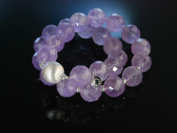 Pink Amethyst! Aparte Kette facettierte Amethyste satinierte Magnet Kugelschlie&szlig;e Silber 925