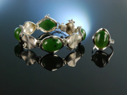 Sixties! Stylishes Armband und Ring Silber 925 Jade Hamburg um 1960