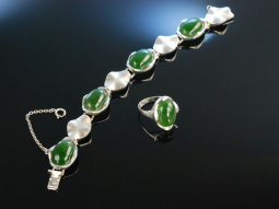 Sixties! Stylishes Armband und Ring Silber 925 Jade...