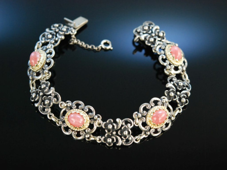 To the costume! Beautiful bracelet silver 835 gold plated Rhodochrosite Munich around 1950