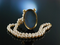 Wedgwood Blue Jasper! Collier Zuchtperlen Gold 585...