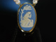Wedgwood Blue Jasper! Collier Zuchtperlen Gold 585 Porzellan Kamee England um 1995