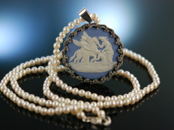 Wedgwood Blue Jasper! Lange Zuchtperlenkette Porzellan...