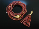 Indian Tassel! Lange Kette mit abnehmbarer Quaste indischer Granat Silber 925 vergoldet