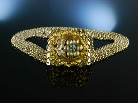 Mnchner Biedermeier! Historische Kropf Kette Silber vergoldet Schaumgold 6reihig um 1840
