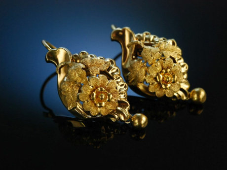Mnchner Biedermeier! Wundervolle Ohrringe Gold 750 Bltenmotive um 1840