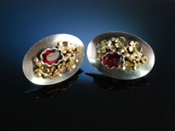 Traumhaft zur Tracht! Ohrringe Silber Gold 585 Granate M&uuml;nchen um 1960 Goldschmiedearbeit
