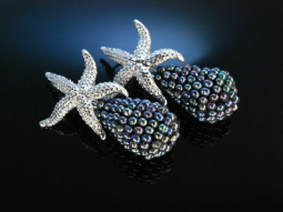 Grey Sea Stars! Seestern Ohrringe Silber 925 silbergraue Zuchtperlen Tropfen