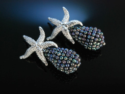 Grey Sea Stars! Seestern Ohrringe Silber 925 silbergraue Zuchtperlen Tropfen