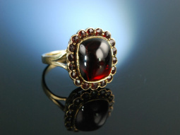 Feinster Karfunkelstein! Historischer Granat Ring Gold 333 gro&szlig;er Cabochon M&uuml;nchen um 1910