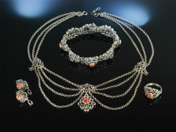 Zur Tracht! Sch&ouml;nes Schmuck Set Silber 835 Koralle...